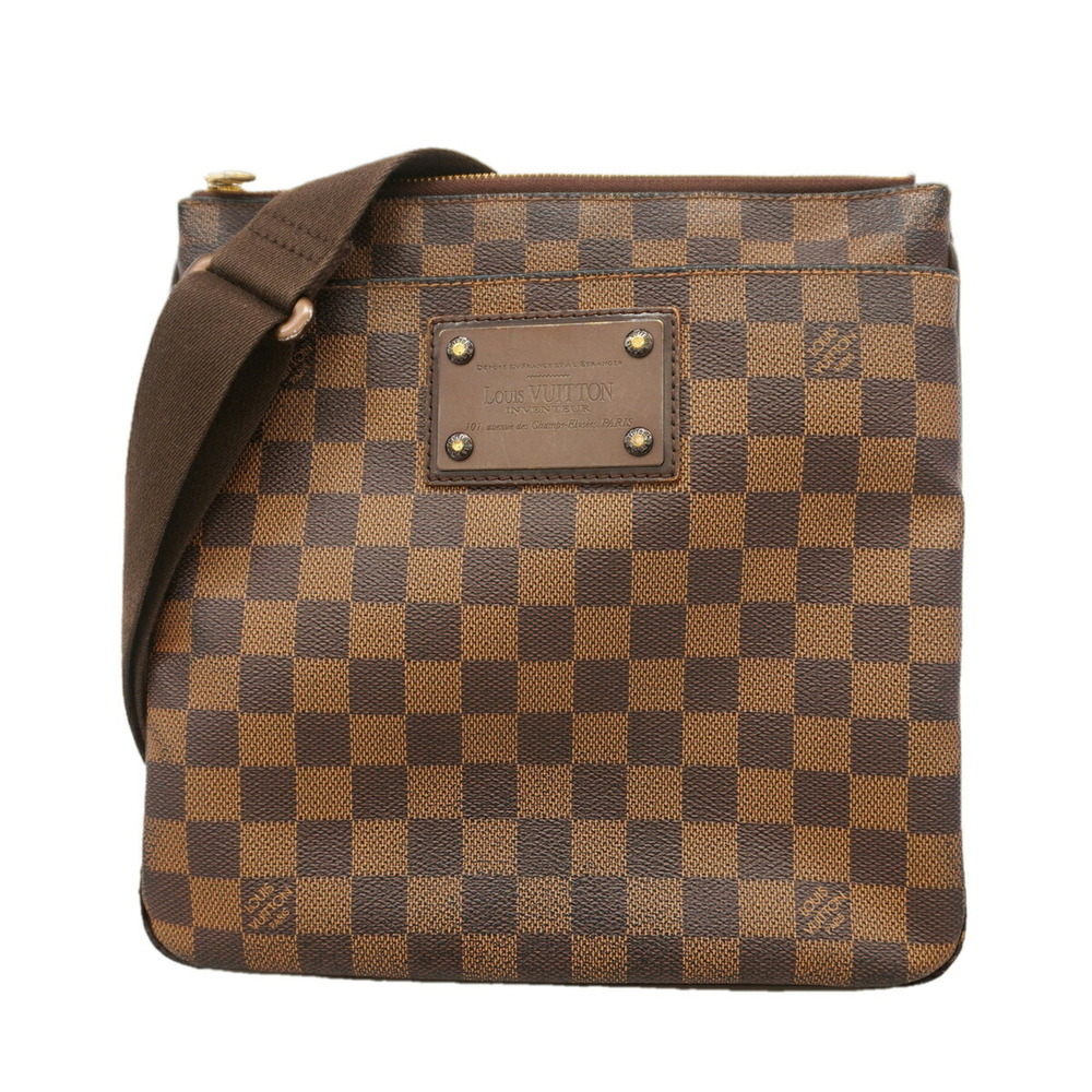 Louis Vuitton Damier Pochette Plat Brooklyn Shoulder Bag N41100 Ebene Women's